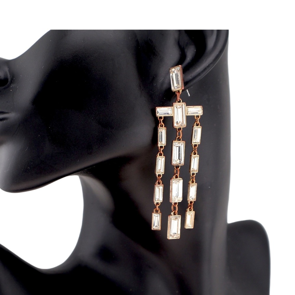 Nicole Miller Baguette Mobile‎ Earrings Rose Gold Crystal Chandelier